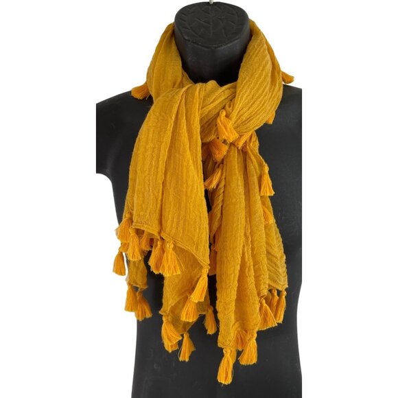Collection Eighteen Golden Yellow Tasseled Rectangle Scarf - Picture 1 of 5